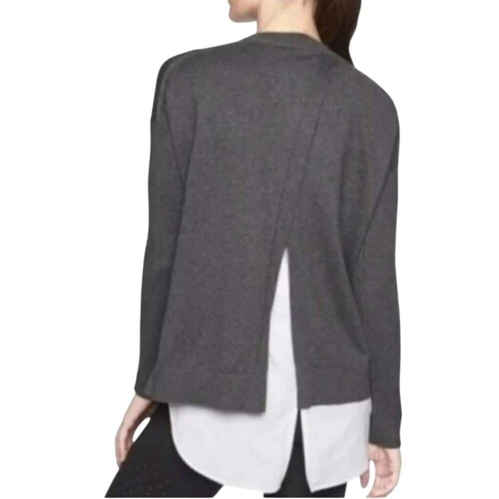 Athleta Highland Crossback Sweater Charcoal Heather Silk Blend Size L